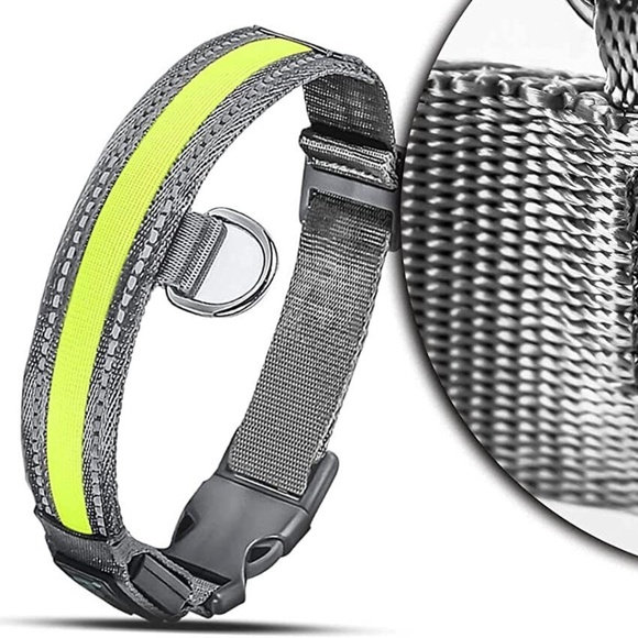 Eversunn Gray LED Dog Collar, USB Rechargeable Waterproof Reflective - Large - Picture 1 of 9